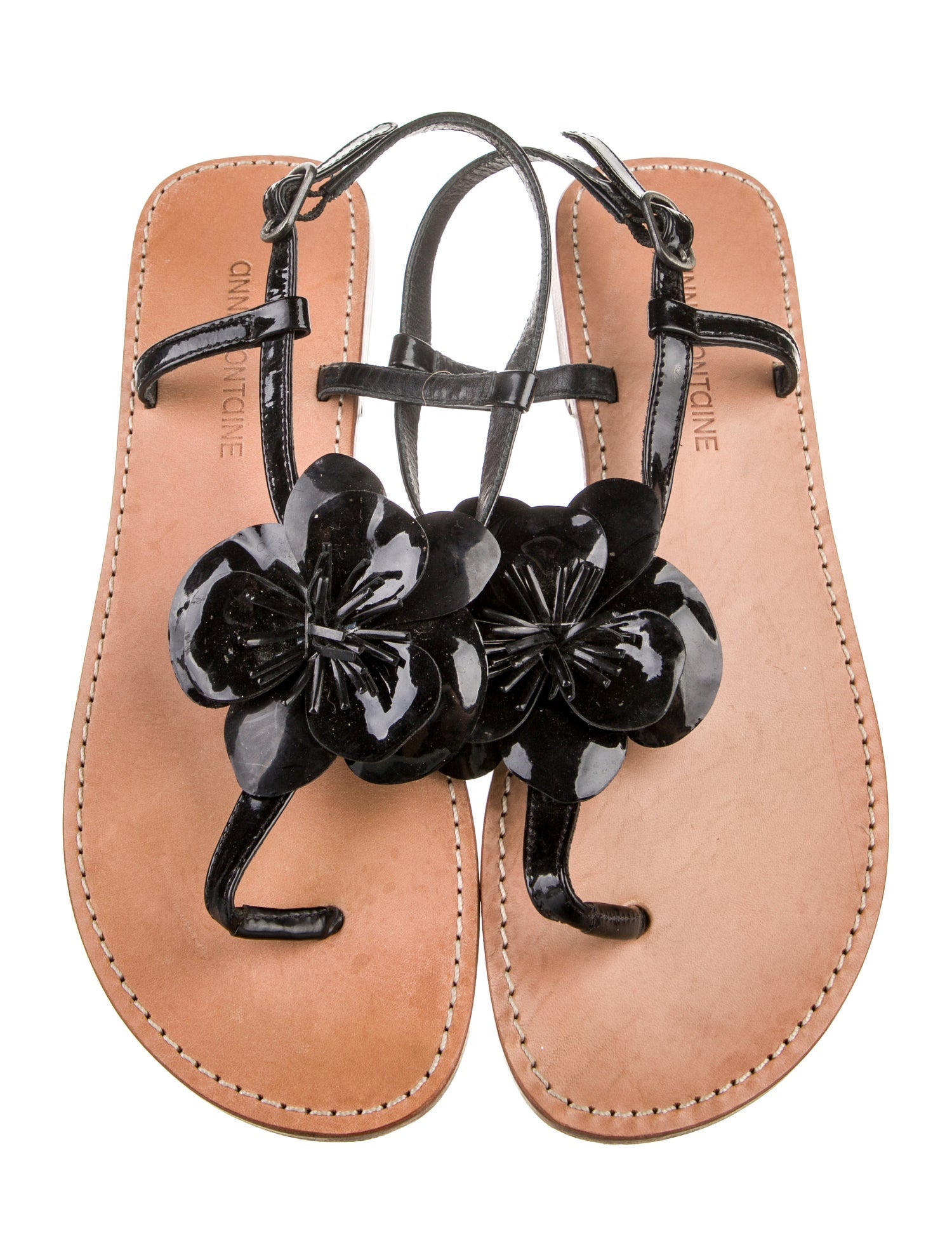 Anne Fontaine Patent Leather T-Strap Sandals